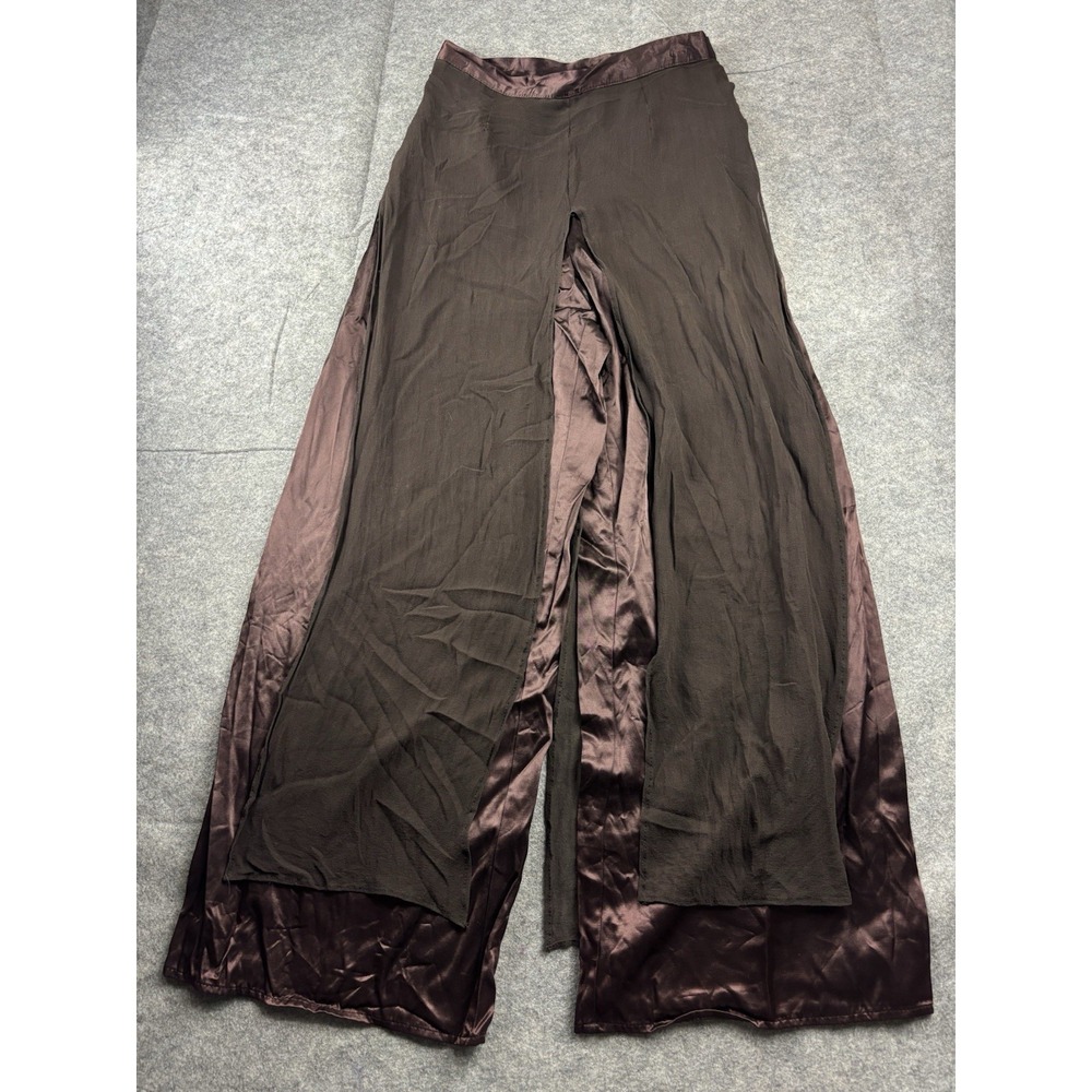 VTG Cache Carwash Brown Pants Silk Sheer Overlay Wide Leg Women's 10 Chic Classy